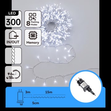 Aigostar - Guirlande lumineuse de Noël extérieure 300 LED/8 fonctions 18 m IP44 blanc froid