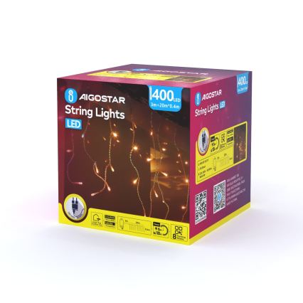 Aigostar - Guirlande lumineuse de Noël extérieure à LED 400xLED/8 fonctions 23x0,4m IP44 blanc chaud