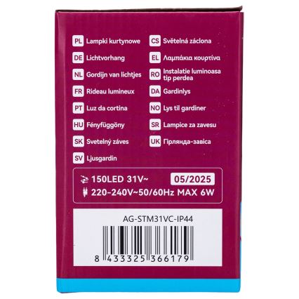 Aigostar - Guirlande lumineuse LED d'extérieur pour Noël 150 LED/6W/230V/8 fonctions 1,5x1m IP44 blanc froid + télécommande