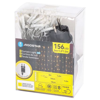 Aigostar - Guirlande lumineuse de Noël extérieure LED 156xLED/8 fonctions 4,2x1,2m IP44 blanc chaud
