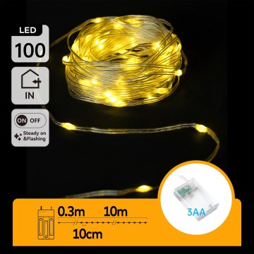 Aigostar - Guirlande lumineuse de Noël LED 100xLED/3xAA 10,3m blanc chaud