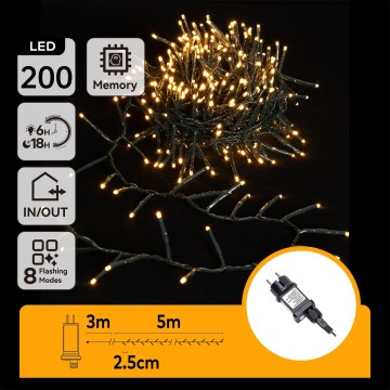 Aigostar - Guirlande lumineuse de Noël LED d'extérieur 200 LED/8 fonctions 8m IP44 blanc chaud