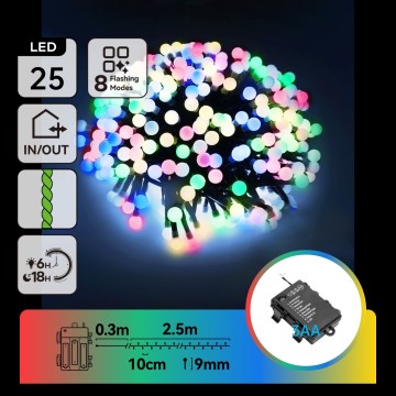 Aigostar - Guirlande lumineuse de Noël LED d'extérieur 25xLED/8 fonctions 3xAA 2,8m IP44 multicolore