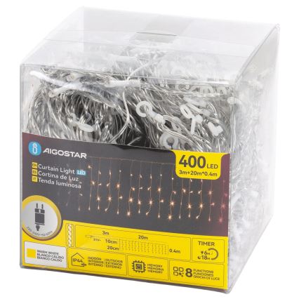Aigostar - Guirlande LED de Noël extérieure, 400 LED, 8 modes d'éclairage, 20 x 0,4 m, IP44, blanc chaud
