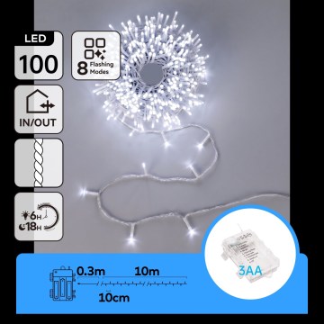 Aigostar - Guirlande lumineuse de Noël LED pour extérieur 100 LED 10,3 m IP44, blanc froid