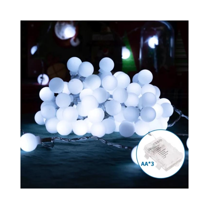 Aigostar - guirlande LED d'extérieur 50xLED/3xAA/8 fonctions 5,3 m IP44 blanc froid