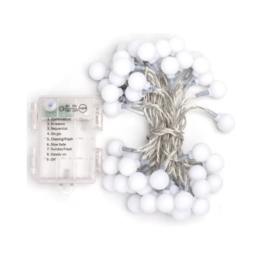 Aigostar - guirlande LED d'extérieur 50xLED/3xAA/8 fonctions 5,3 m IP44 blanc froid