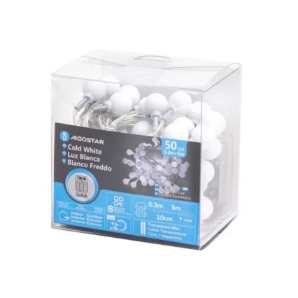 Aigostar - guirlande LED d'extérieur 50xLED/3xAA/8 fonctions 5,3 m IP44 blanc froid