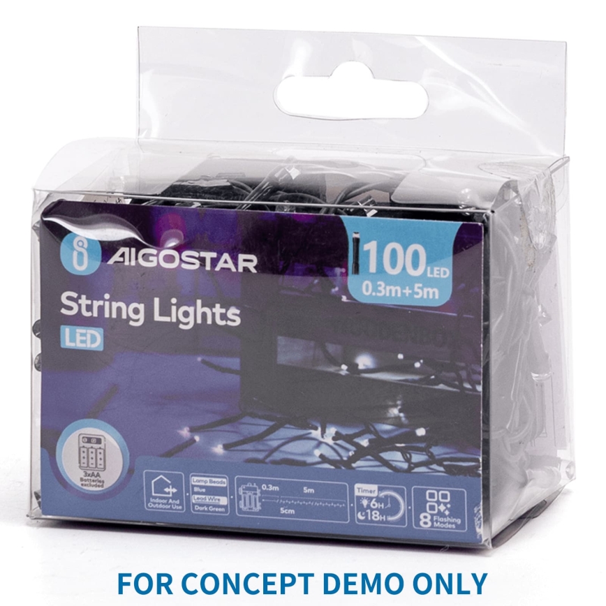 Aigostar - Guirlande lumineuse extérieure de Noël 200 LED/8 fonctions 3 piles AA 10,3 m IP44 rose