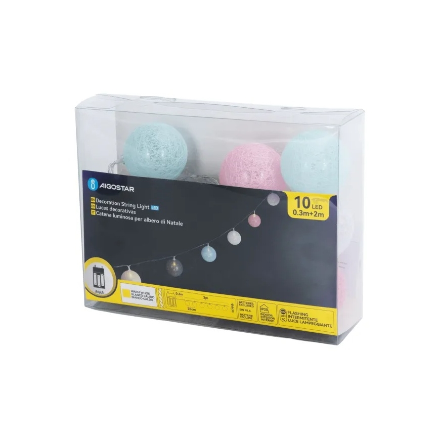 Aigostar - Guirlande lumineuse LED 10 LED/3xAA 2 m blanc chaud