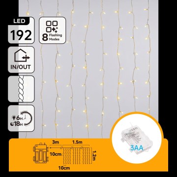 Aigostar - Guirlande lumineuse LED de Noël extérieure 192xLED/8 fonctions 3xAA 4,5x1,2m IP44 blanc chaud