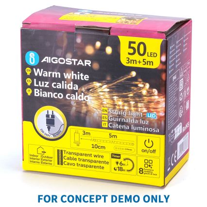 Aigostar - Guirlande lumineuse LED d'extérieur 200xLED/8 fonctions 3xAA 5x2m IP44 blanc chaud