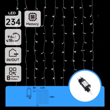 Aigostar - Guirlande lumineuse LED d'extérieur 234 LED / 8 fonctions, 1,2 x 1,8 m, IP44, blanc froid