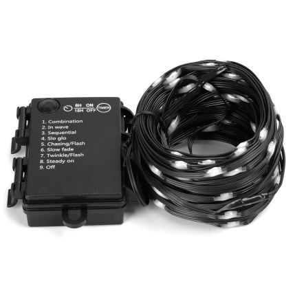 Aigostar - Guirlande lumineuse LED d'extérieur, 50 LED, 8 modes, fonctionnement sur 3 piles AA, 5,3 m, IP44, blanc froid