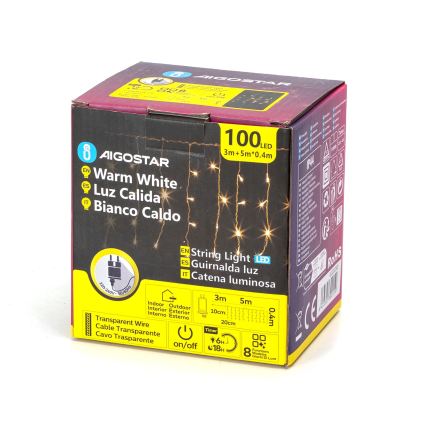 Aigostar - Guirlande lumineuse LED d'extérieur de Noël 100xLED/8 fonctions 8x0,4m IP44 blanc chaud