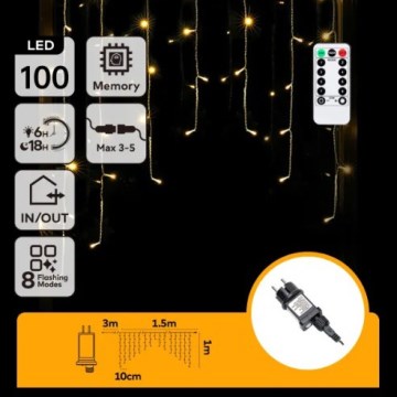 Aigostar - Guirlande lumineuse LED d'extérieur pour Noël 100 LED / 6 W / 230 V / 8 fonctions, 1,5 x 1 m, IP44, blanc chaud + télécommande