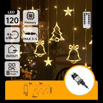 Aigostar - Guirlande lumineuse LED d'extérieur pour Noël 120xLED/8 fonctions 3x0,6m IP44 blanc chaud + télécommande
