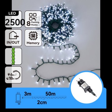 Aigostar - guirlande lumineuse LED d'extérieur pour Noël, 2 500 LED / 8 fonctions, 53 m, IP44, blanc froid