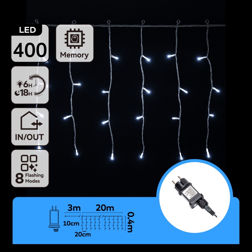 Aigostar - Guirlande lumineuse LED d'extérieur pour Noël 400xLED/8 fonctions 20x0,4 m IP44 blanc froid