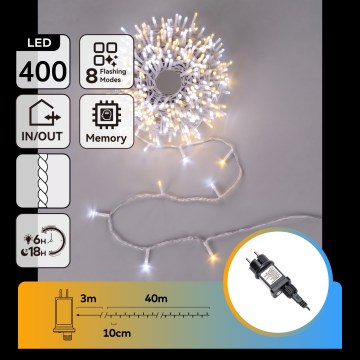Aigostar - Guirlande lumineuse LED d'extérieur pour Noël 400xLED/8 fonctions 43m IP44 blanc chaud/blanc froid