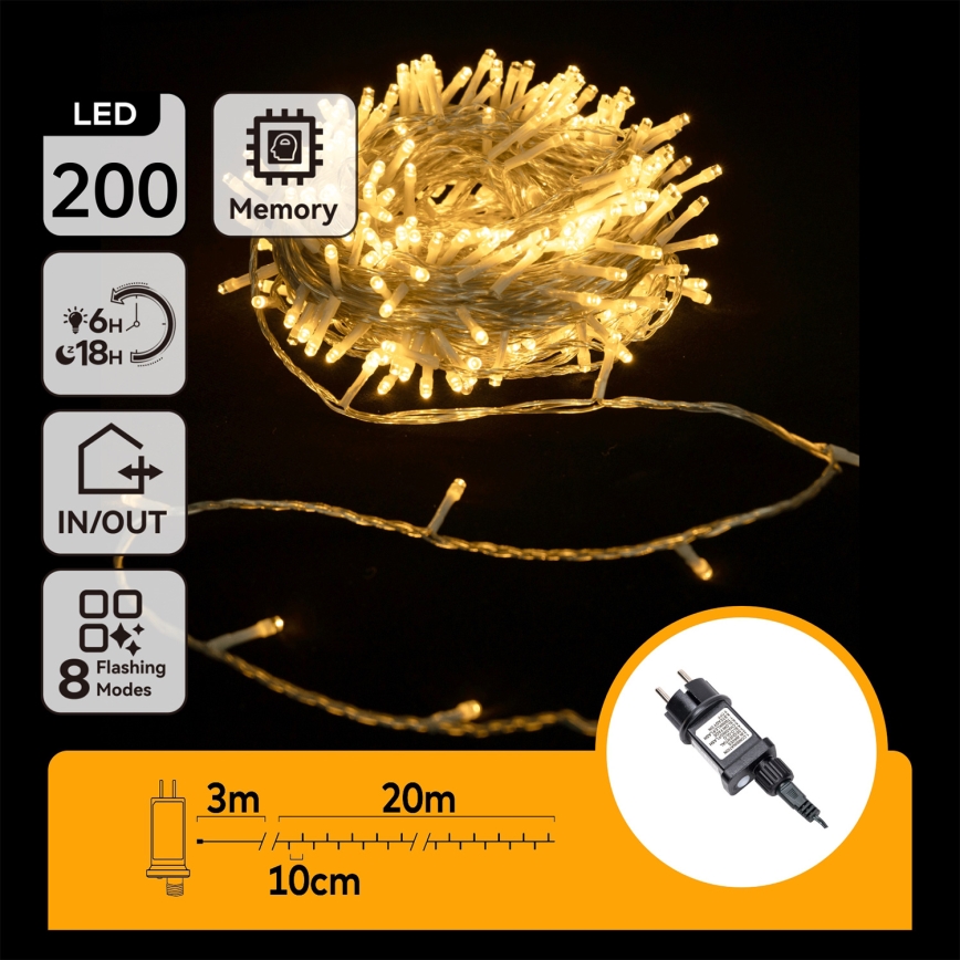 Aigostar - Guirlande lumineuse LED extérieure 200 LED, 8 fonctions, 23 m, IP44, blanc chaud