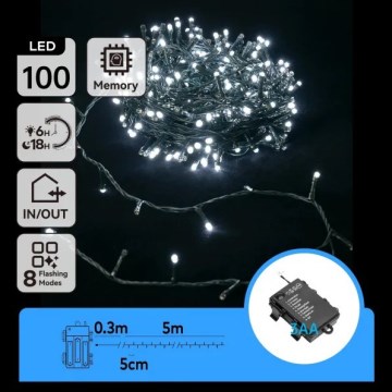 Aigostar - Guirlande lumineuse LED extérieure de Noël 100xLED/8 fonctions 3xAA 5,3 m IP44 blanc froid