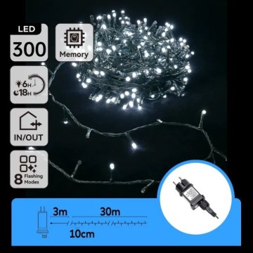 Aigostar - Guirlande lumineuse LED extérieure de Noël, 300 LED, 8 fonctions, 30 m, IP44, blanc froid