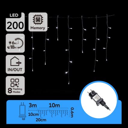 Aigostar - Guirlande lumineuse LED extérieure pour Noël, 200 LED, 8 fonctions, 13 x 0,6 m, IP44, blanc froid