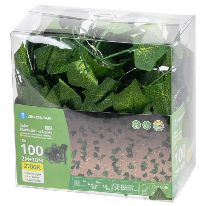 Aigostar - Guirlande solaire 100xLED/12m IP65 blanc chaud ivy