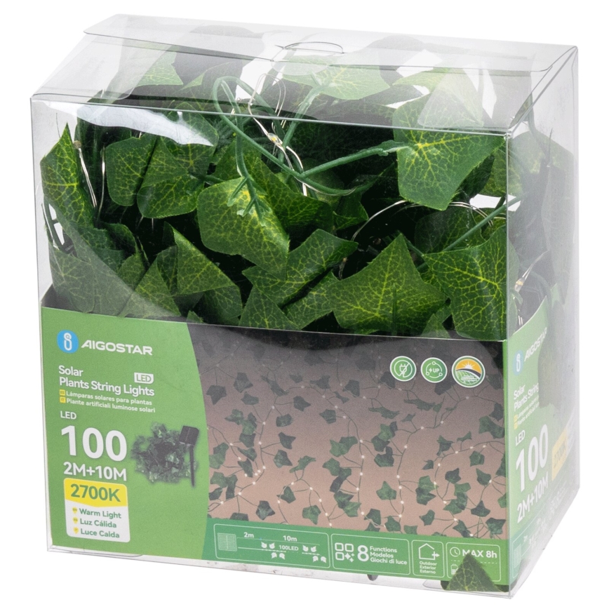 Aigostar - Guirlande solaire 100xLED/12m IP65 blanc chaud ivy