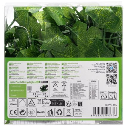 Aigostar - Guirlande solaire 100xLED/12m IP65 blanc chaud ivy