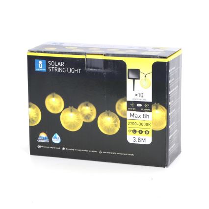 Aigostar - Guirlande solaire 10xLED/3,8m IP44 600 mAh blanc chaud