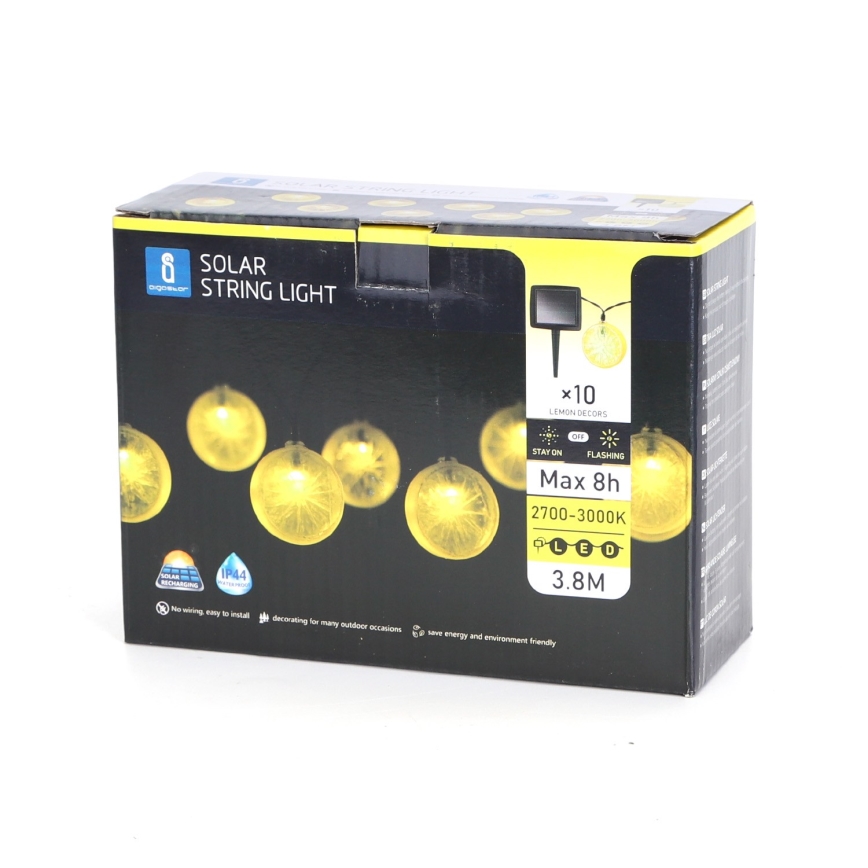 Aigostar - Guirlande solaire 10xLED/3,8m IP44 600 mAh blanc chaud