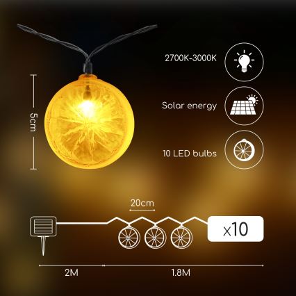 Aigostar - Guirlande solaire 10xLED/3,8m IP44 600 mAh blanc chaud