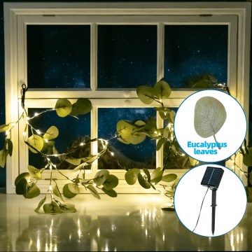 Aigostar - Guirlande solaire 110xLED/4m IP65 blanc chaud eucalyptus