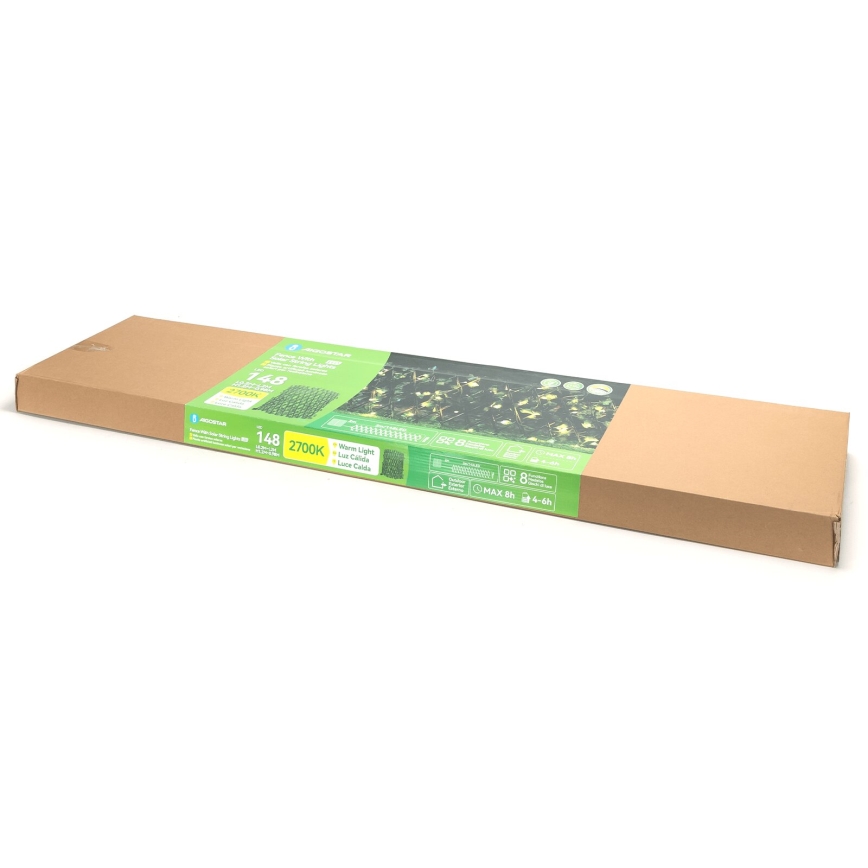Aigostar - Guirlande solaire 148xLED/2x1,2m IP65 blanc chaud ivy