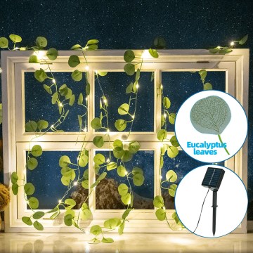 Aigostar - Guirlande solaire 50xLED/7m IP65 blanc chaud eucalyptus