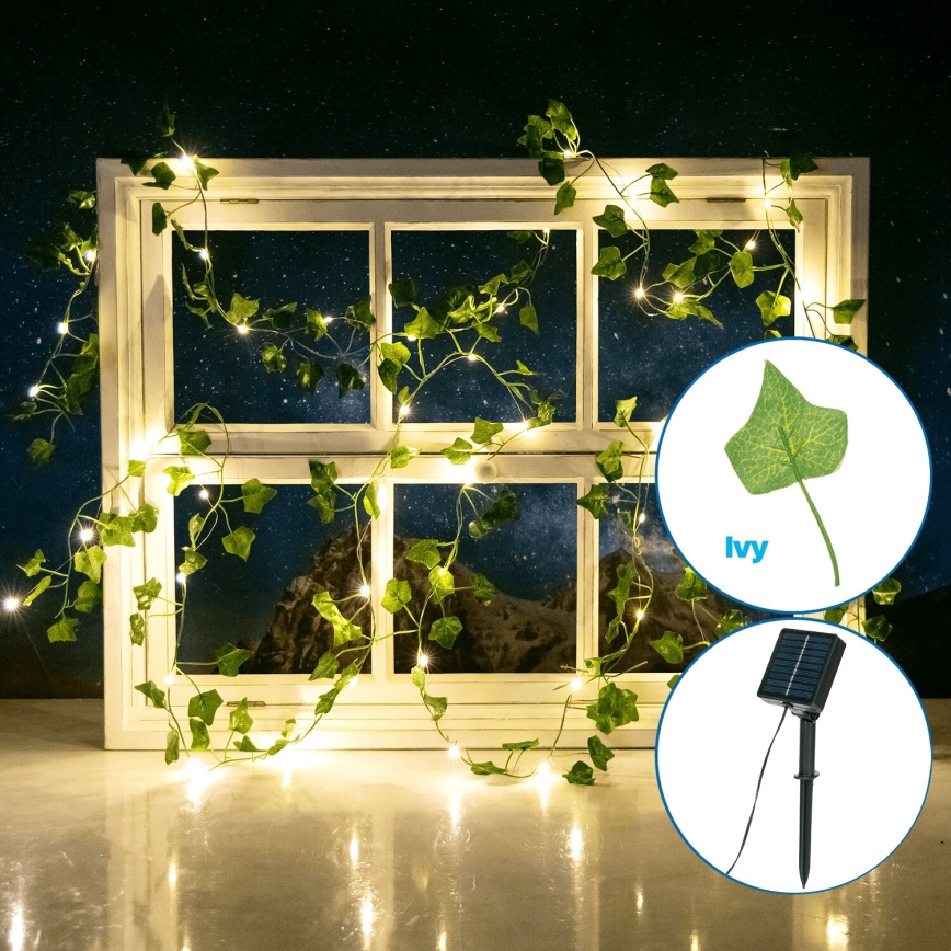Aigostar - Guirlande solaire 50xLED/7m IP65 blanc chaud ivy