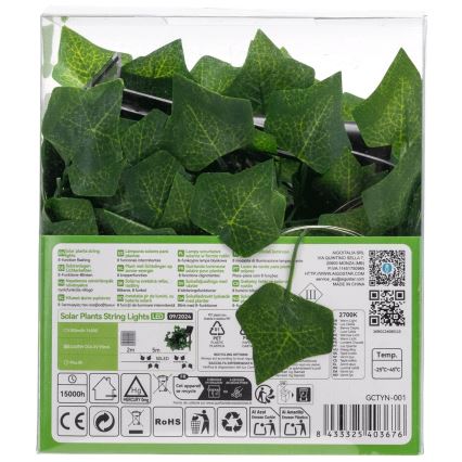 Aigostar - Guirlande solaire 50xLED/7m IP65 blanc chaud ivy