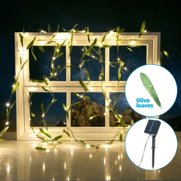 Aigostar - Guirlande solaire 50xLED/7m IP65 blanc chaud olive