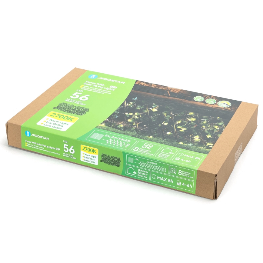 Aigostar - Guirlande solaire 56xLED/2x0,4m IP65 blanc chaud ivy