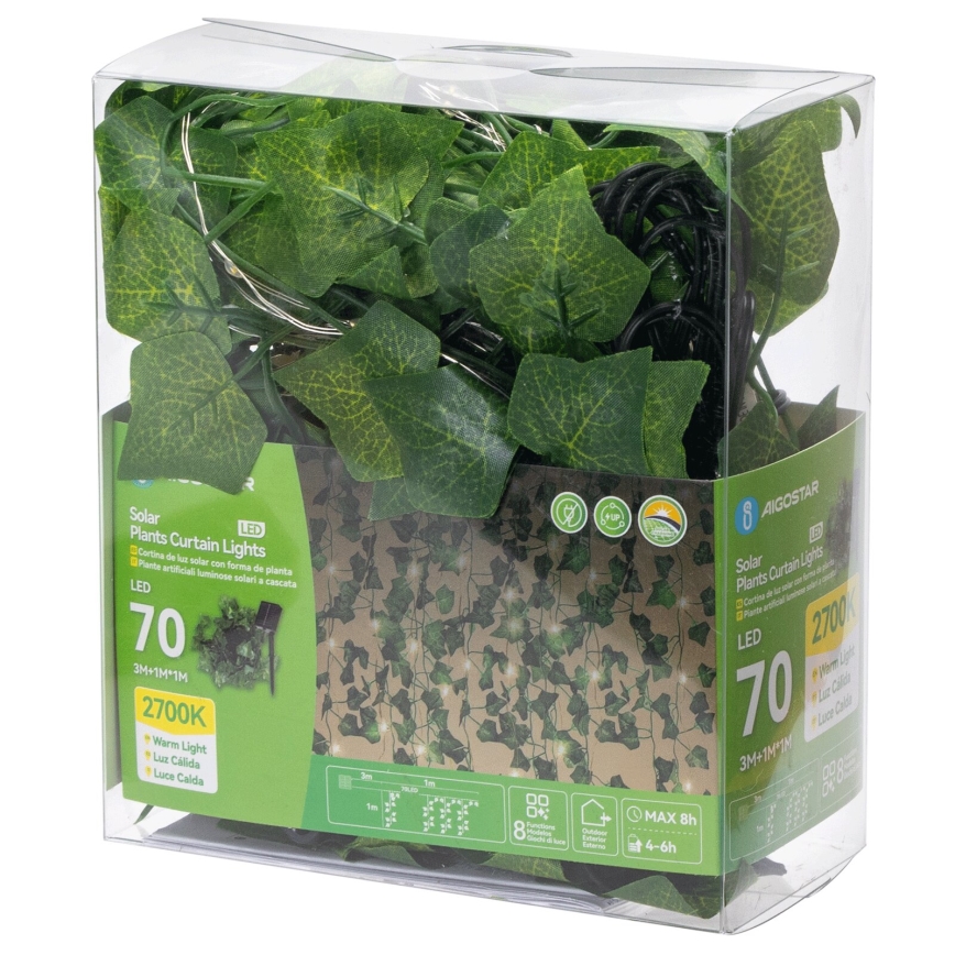 Aigostar - Guirlande solaire 70xLED/4x1m IP65 blanc chaud ivy