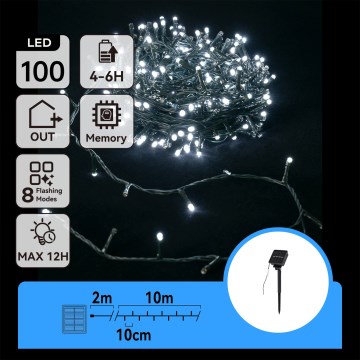 Aigostar - Guirlande solaire à LED, 100 diodes LED, 8 modes d'éclairage, 12 m, IP65, blanc froid