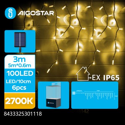 Aigostar - Guirlande solaire 100xLED/8 fonctions 8x0,6m 800 mAh IP65 blanc chaud