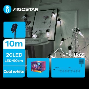Aigostar - Guirlande solaire à LED 20xLED/8 fonctions, 11,5 m, 1200 mAh, IP65, blanc froid