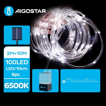 Aigostar - Guirlande solaire de Noël 100xLED/8 fonctions 12m IP65 blanc froid