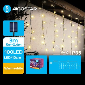 Aigostar - Guirlande solaire de Noël 100xLED/8 fonctions 8x0,4m IP65 blanc chaud