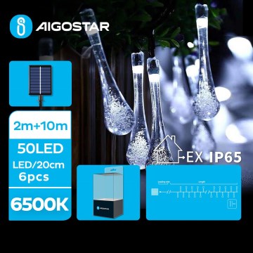 Aigostar - Guirlande solaire de Noël 50xLED/8 fonctions 12m IP65 blanc froid