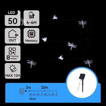 Aigostar - Guirlande solaire décorative 50 LED, 8 modes, 10 m, 800 mAh, IP65, blanc froid