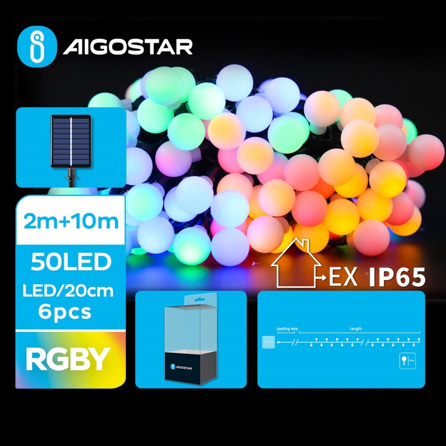 Aigostar - Guirlande solaire décorative 50xLED/8 fonctions 12m IP65 multicolore